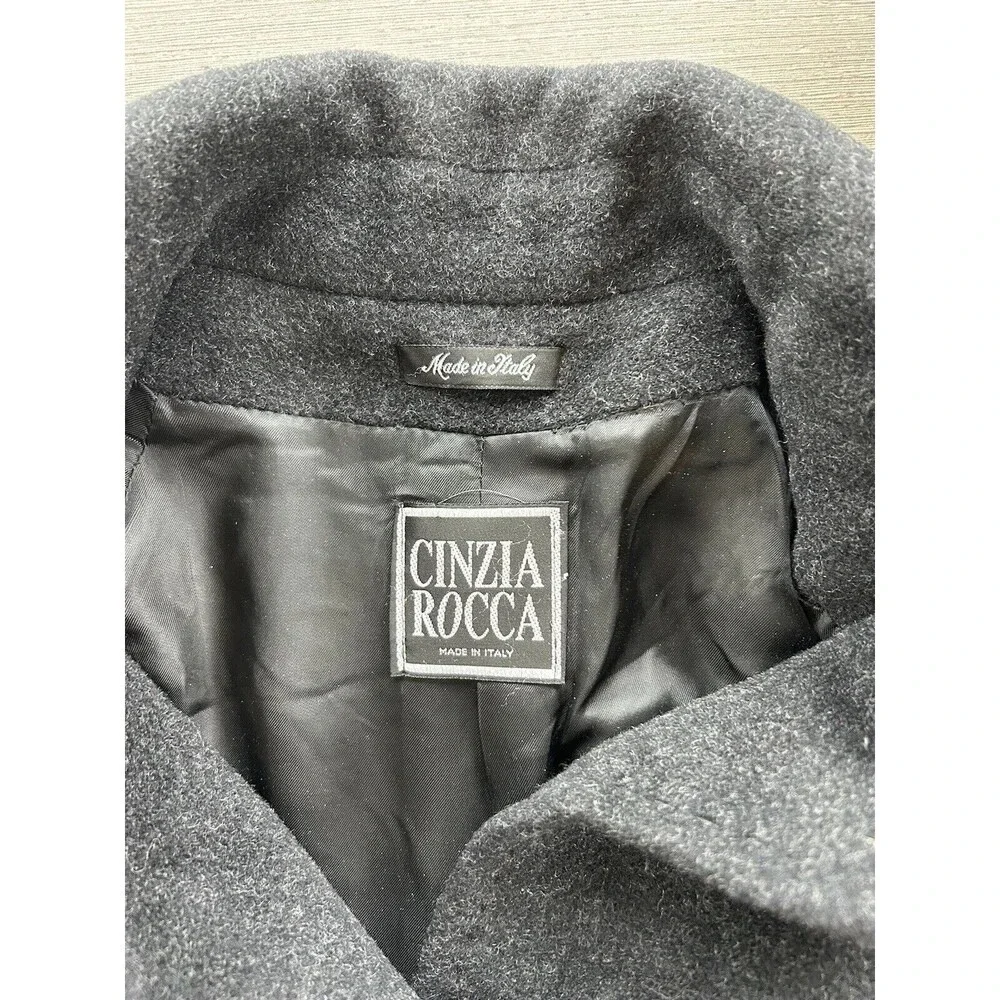 Vintage Cinzia Rocca 100% Wool Collared Black Pea Coat 4 - Picture 3 of 10